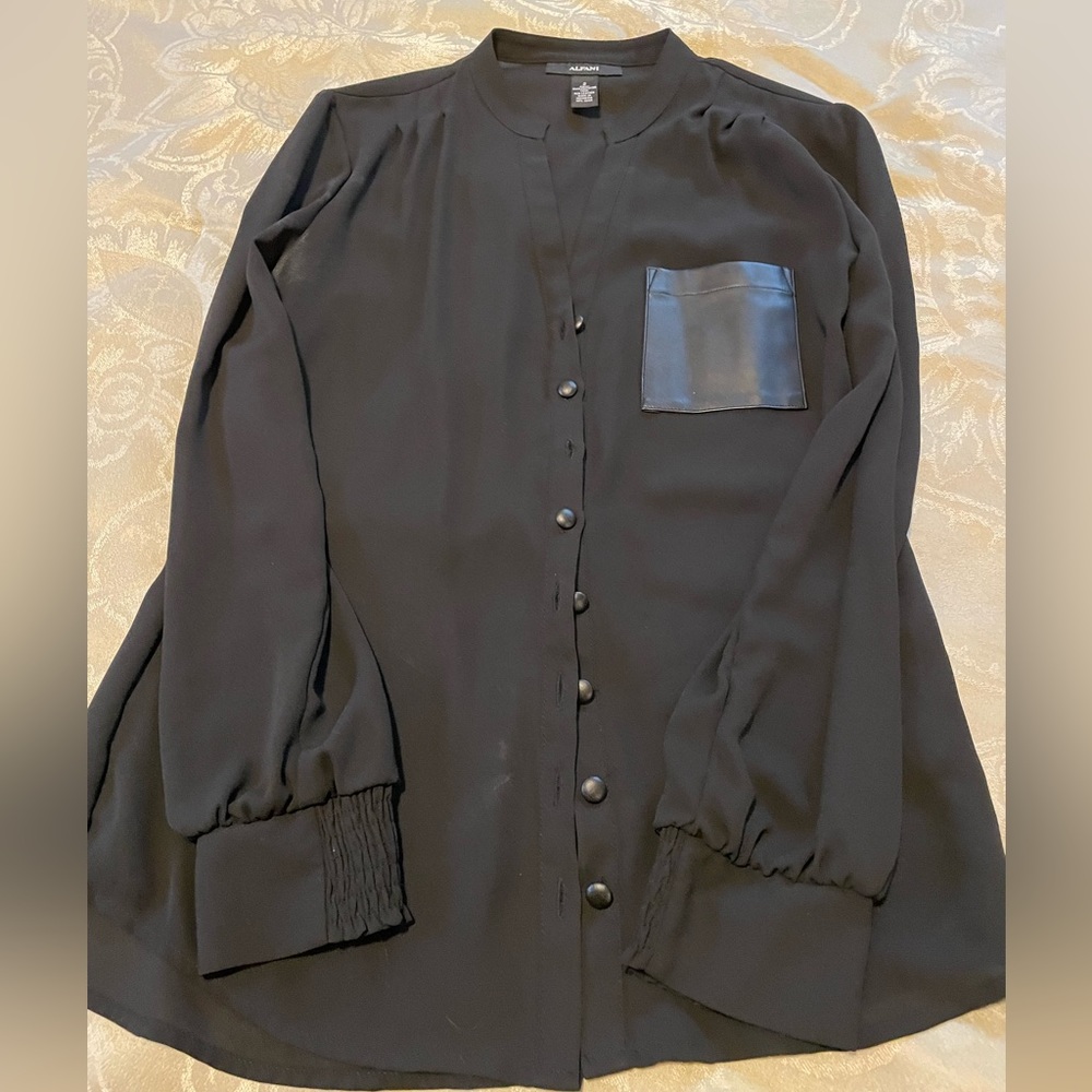 Alfani black blouse with leather pocket